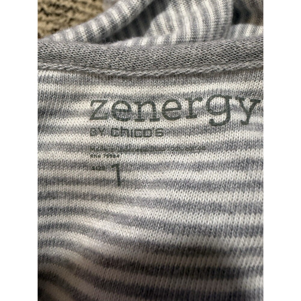 Zenergy Chicos Women's Dress Sz Med  Sleeveless Maxi Aqua Stripes Ankle Slits - Picture 4 of 4